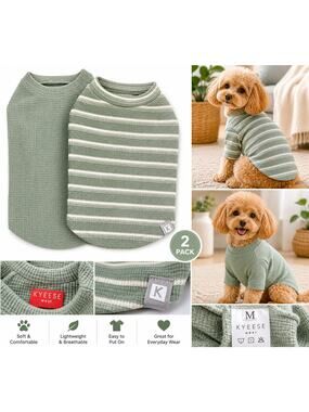 KYEESE Wear 2-Pack Dog Shirt Set – Sage Green Waffle Knit (Size Medium)